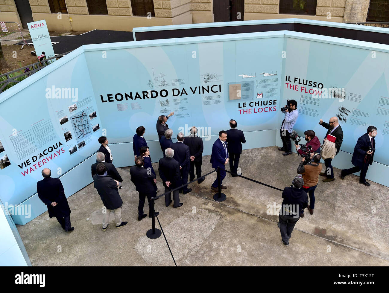 Inaugurazione dell'installazione di acqua da Martin Balich, dedicato a Leonardo da Vinci, per Fuori Salone del Mobile 2019 nella conca del Incoronata di Via San Marco a Milano, Italia. Dotato di: atmosfera Dove: Milano, Lombardia, Italia Quando: 05 Apr 2019 Credit: IPA/WENN.com * * disponibile solo per la pubblicazione in UK, USA, Germania, Austria, Svizzera** Foto Stock