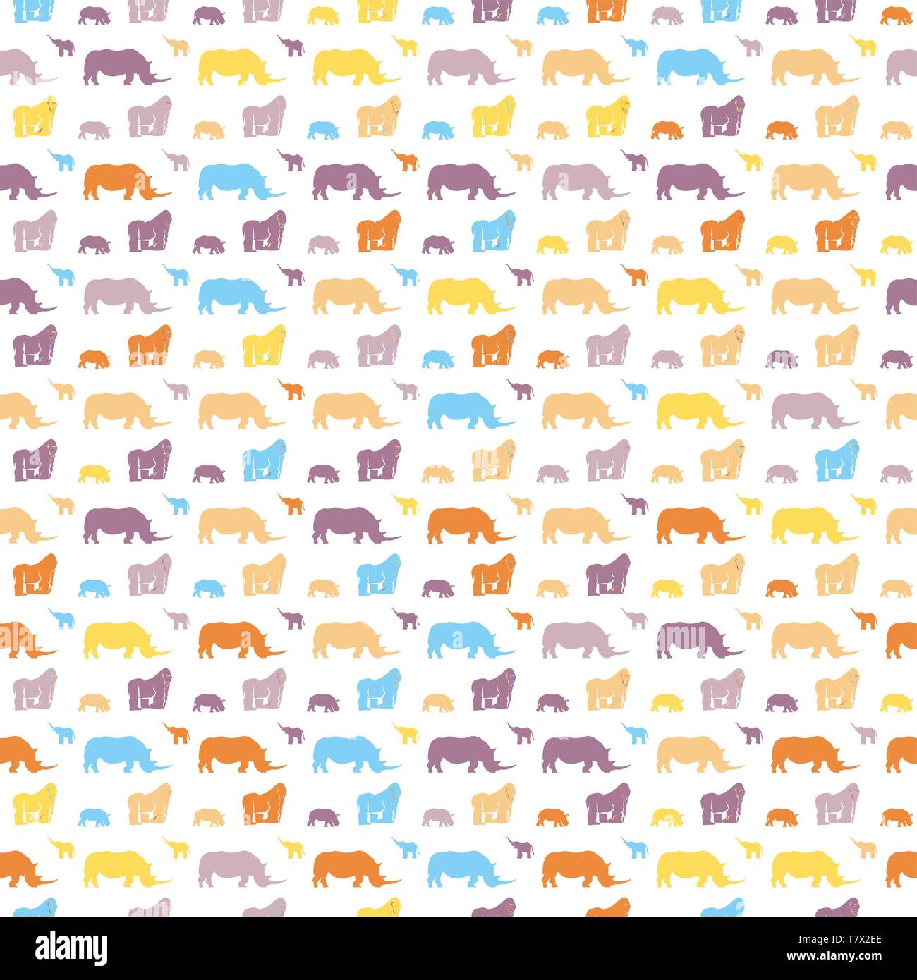 Seamless Animali safari per bambini wall art pattern. Ben costruite disegnati a mano sagome stampa modello per il design tessile. Illustrazione Vettoriale