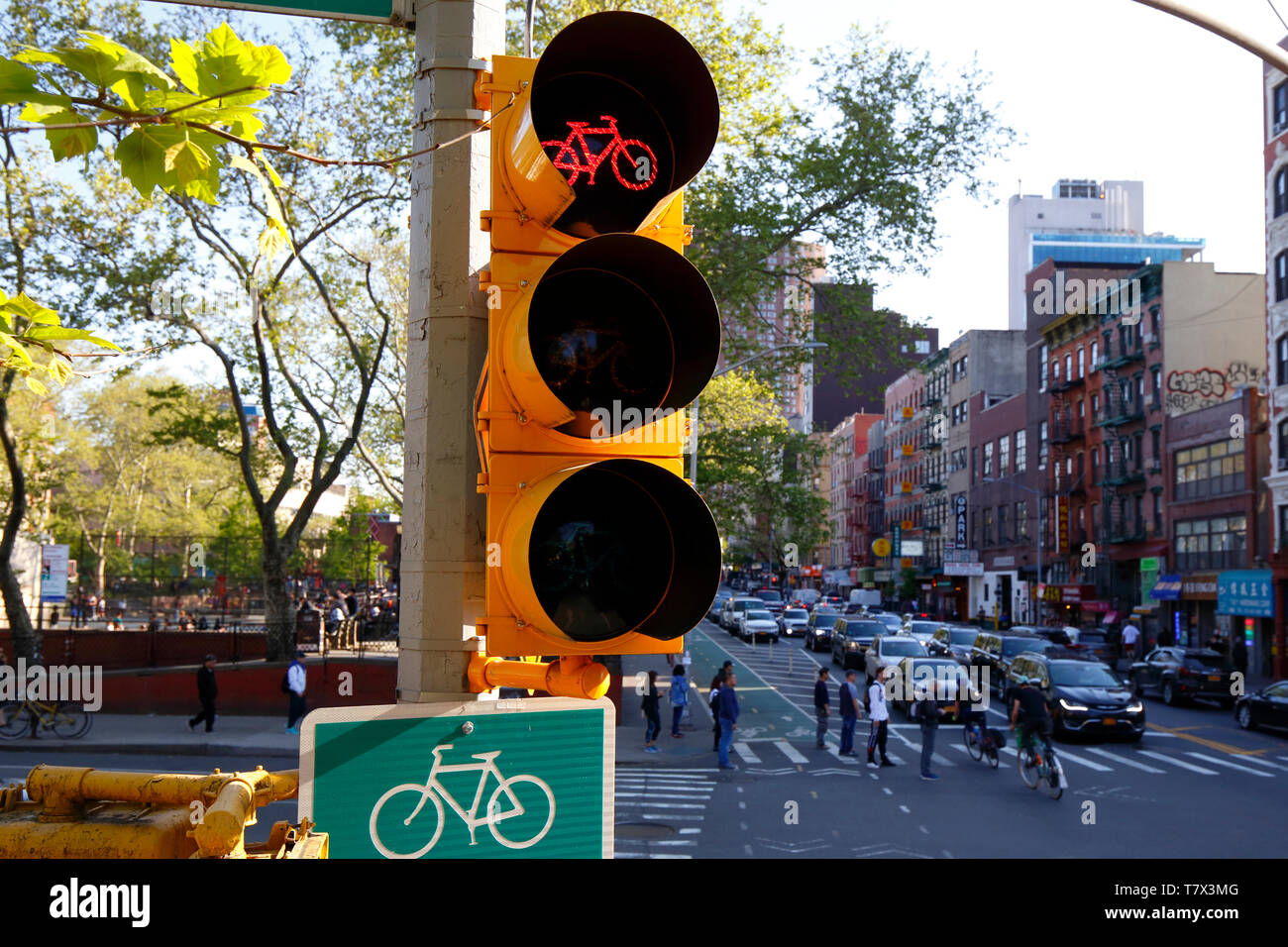 I ciclisti andando contro il segnale rosso bicicletta semaforo Foto Stock