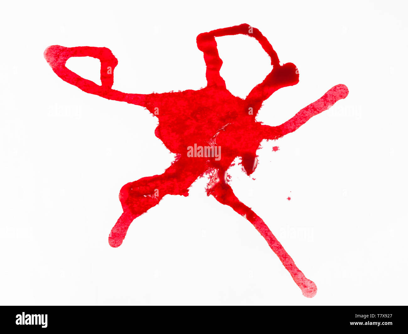 Inchiostro rosso blot su carta bianca da vicino Foto Stock