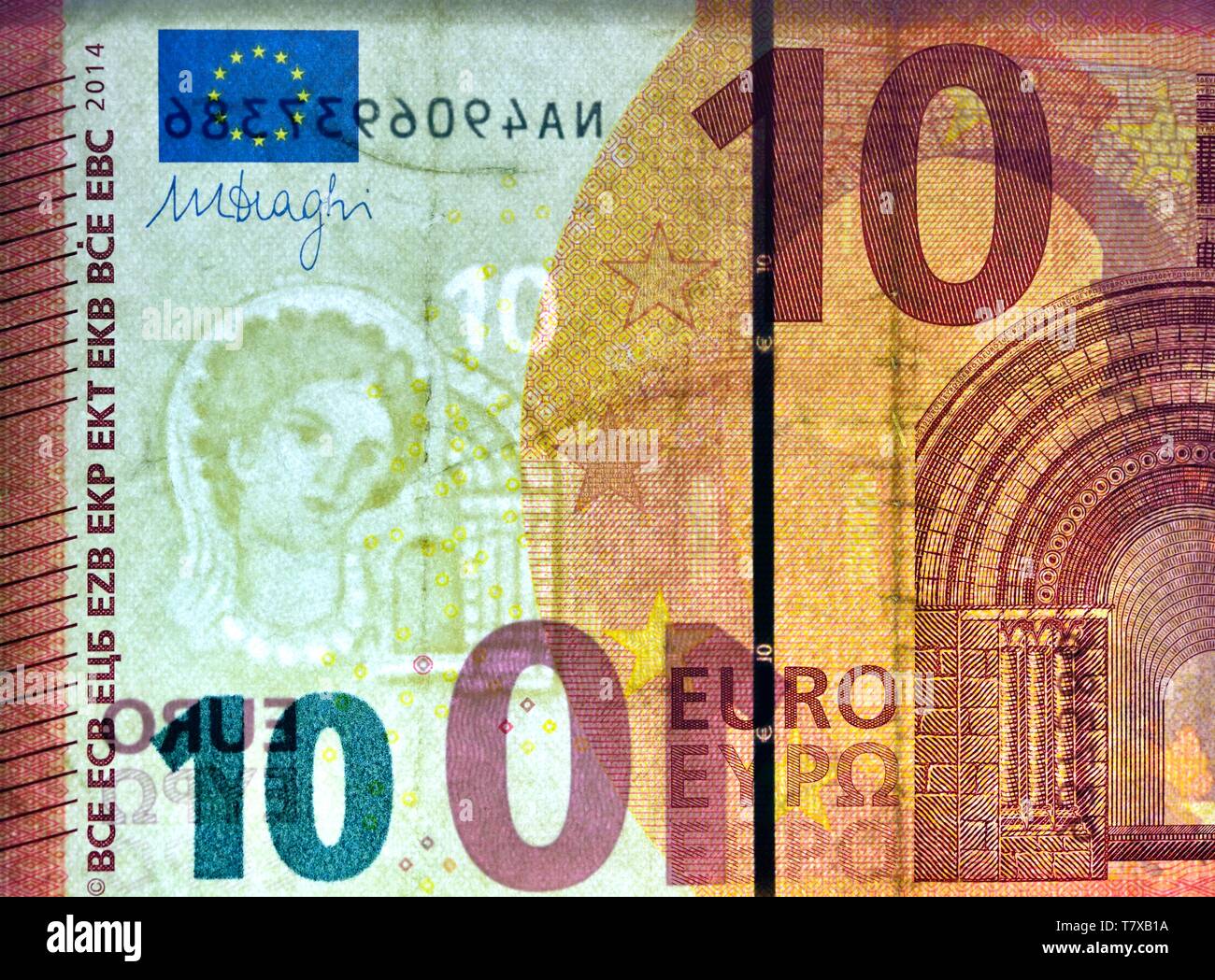 Le banconote in euro con dea greca Europa filigrana Foto stock - Alamy