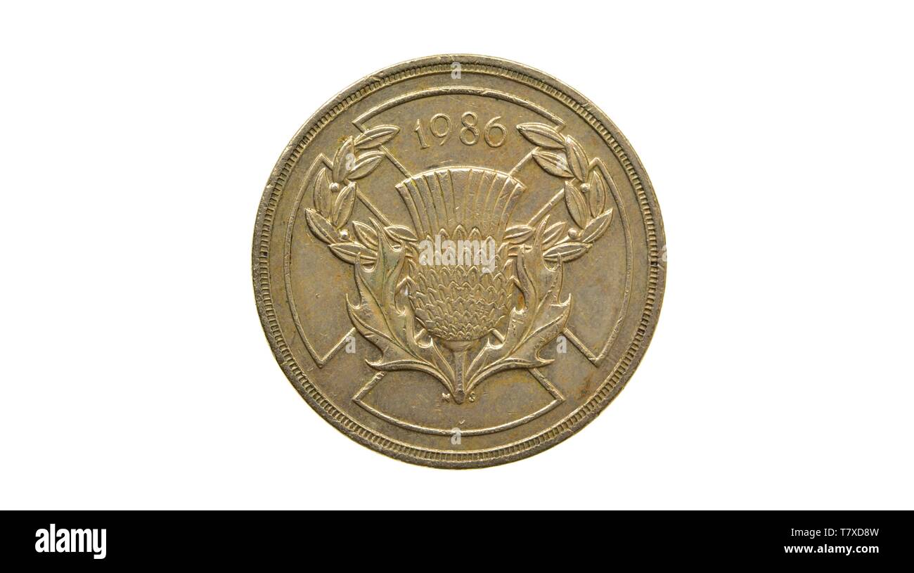 1986 Due pound coin, 2 libbra di moneta,XIII Commonwealth Games,una moneta commemorativa, Foto Stock