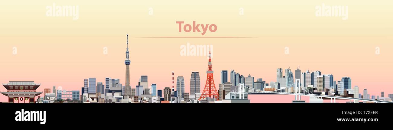 Illustrazione vettoriale di Tokyo skyline della città di sunrise Illustrazione Vettoriale