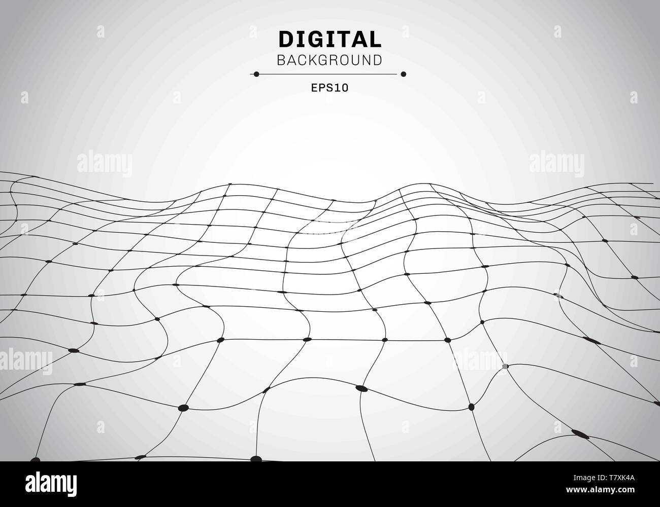 Abstract la tecnologia digitale wireframe nero paesaggio poligonale sfondo bianco. Linee collegate a punti e futuristico. Illustrazione Vettoriale Illustrazione Vettoriale