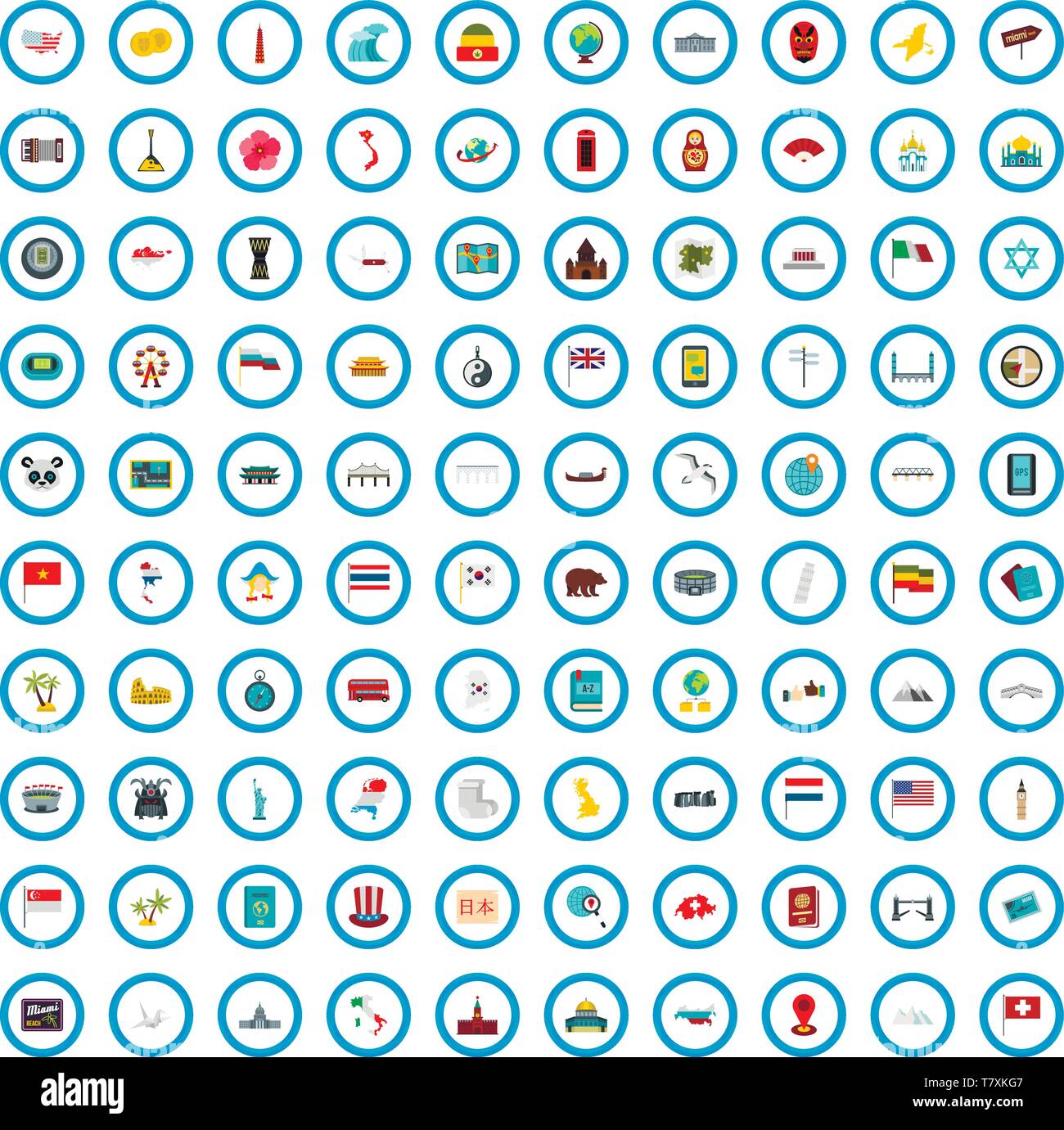 Mondo 100 set di icone di stile di Piana Illustrazione Vettoriale