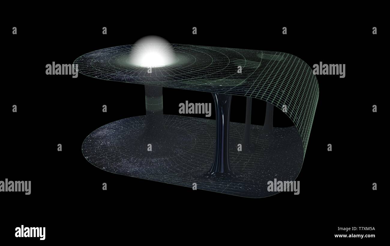 Un wormhole, o spazio bridge. Tasto di scelta rapida di collegamento di due punti separati nello spazio e nel tempo. 3d illustrazione Foto Stock
