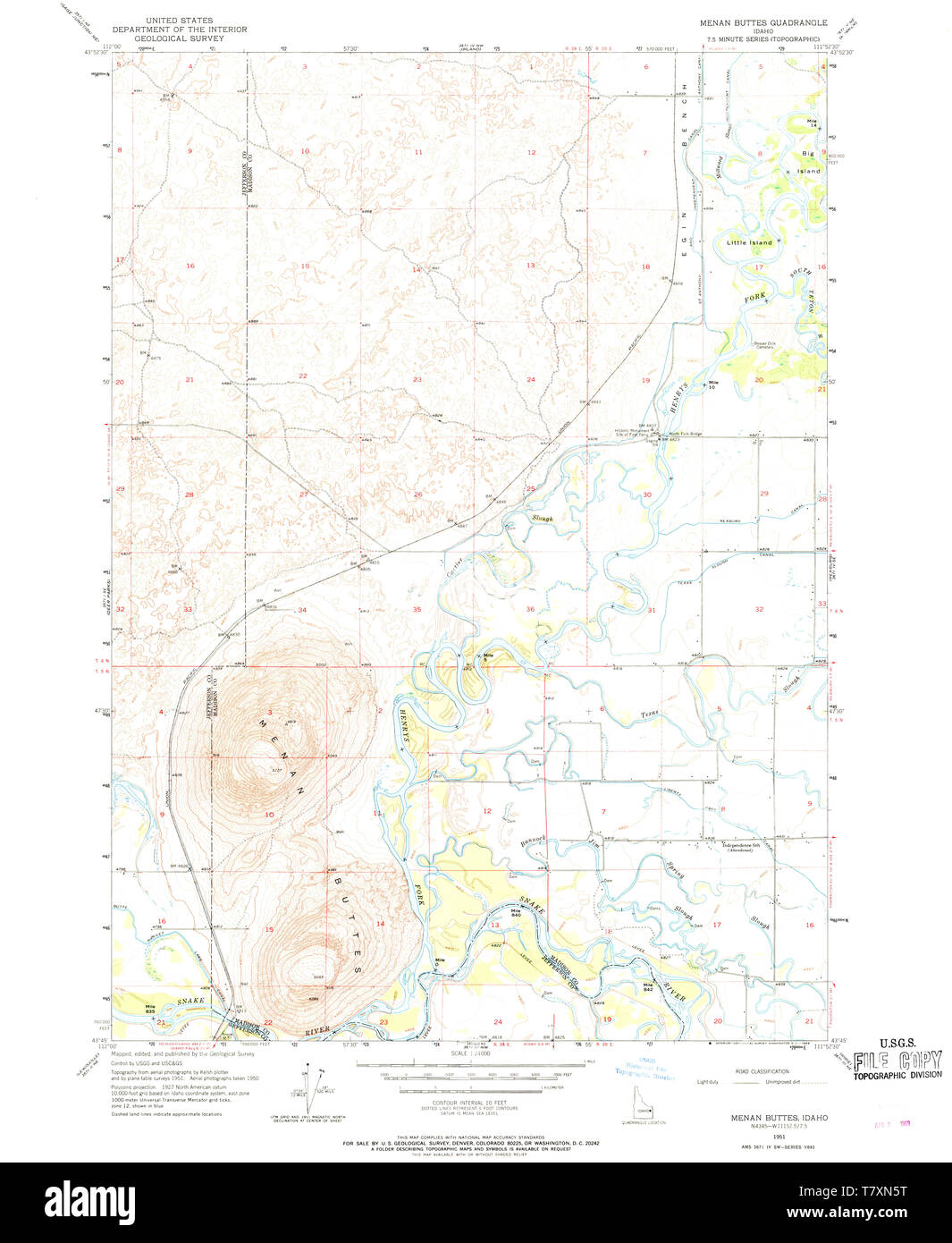 USGS TOPO Map ID Idaho Menan Buttes 237128 1951 24000 Restauro Foto Stock