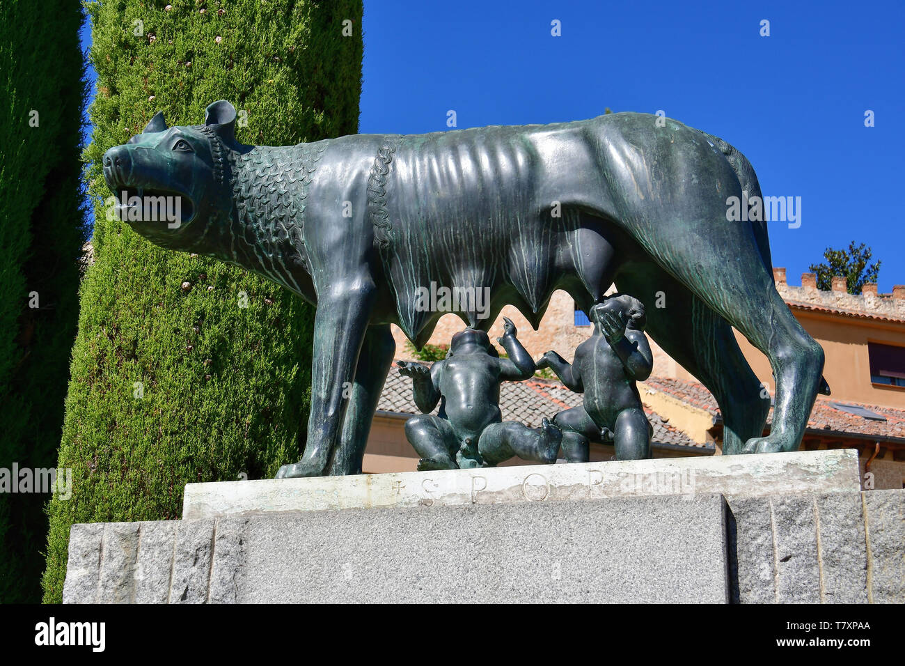 Romolo e Remo monumento, Segovia, Castilla y León, Spagna Foto Stock