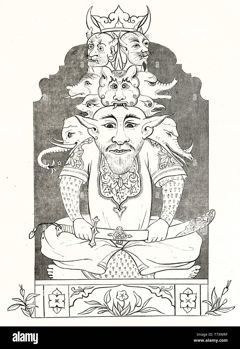 Vecchia illustrazione del Djinn Iblis entità mitologica nella mitologia islamica, noto come Lucifero nella tradizione cattolica. Da autore non identificato publ. su Magasin pittoresco Parigi 1848 Foto Stock