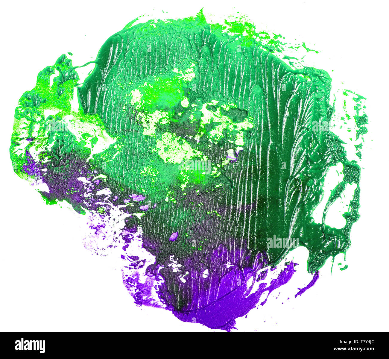 Macchia di verde viola pittura ad olio su un bianco Foto Stock