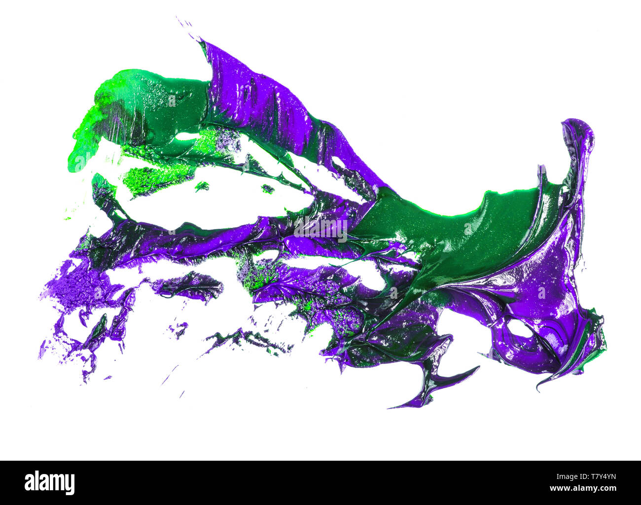 Macchia di verde viola pittura ad olio su un bianco Foto Stock