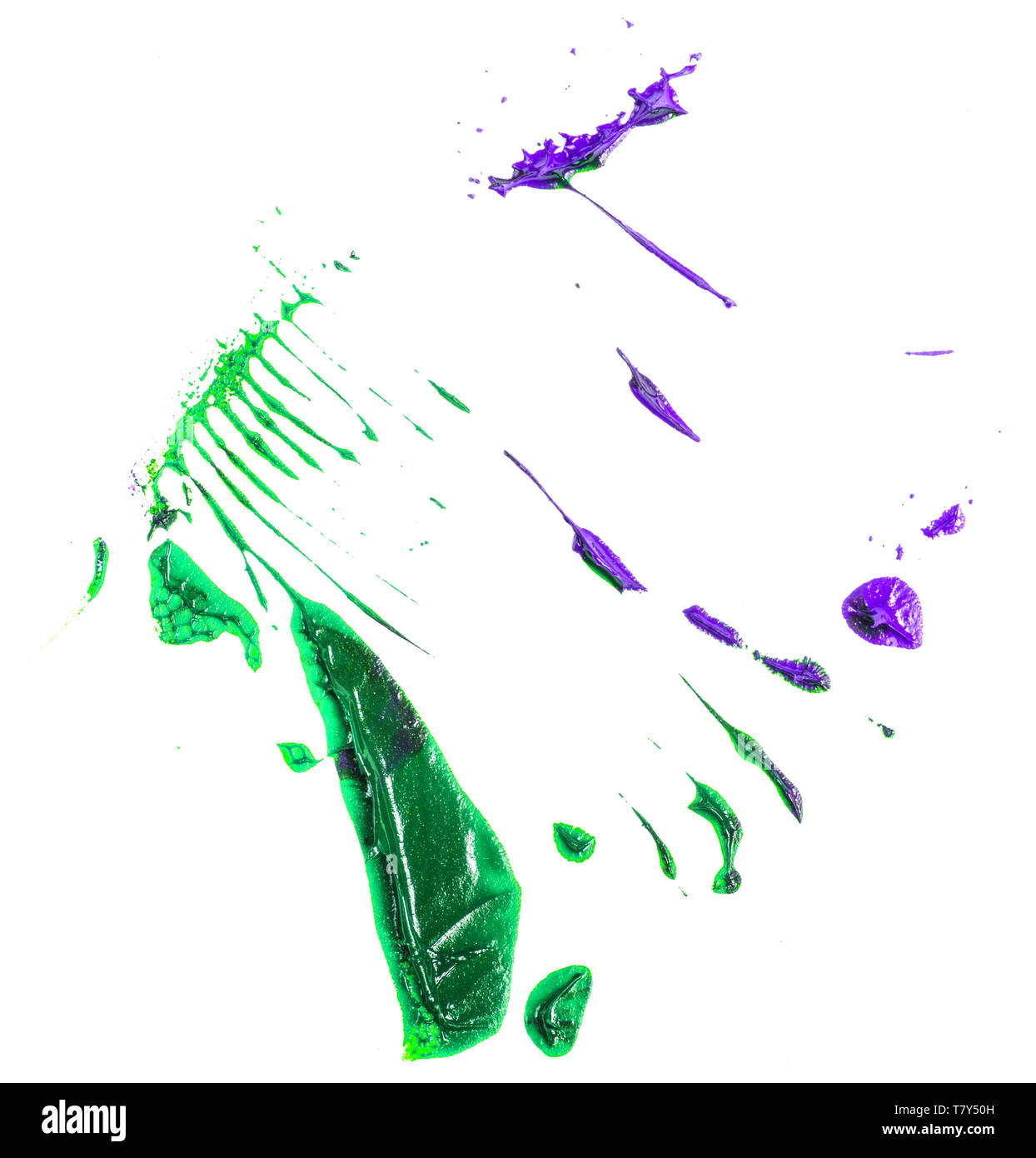 Macchia di verde viola pittura ad olio su un bianco Foto Stock