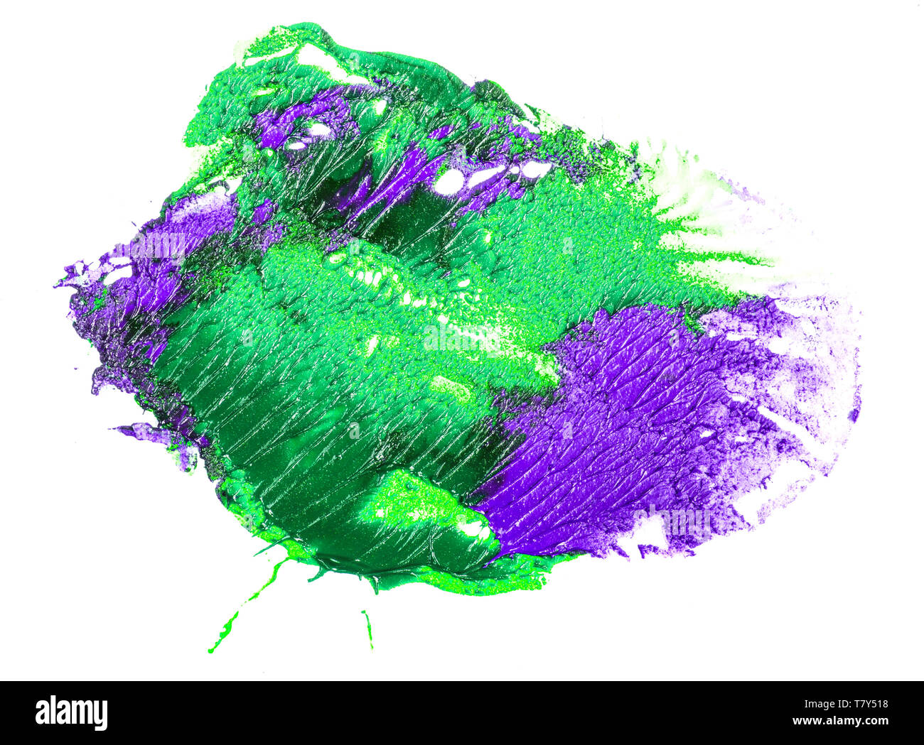 Macchia di verde viola pittura ad olio su un bianco Foto Stock