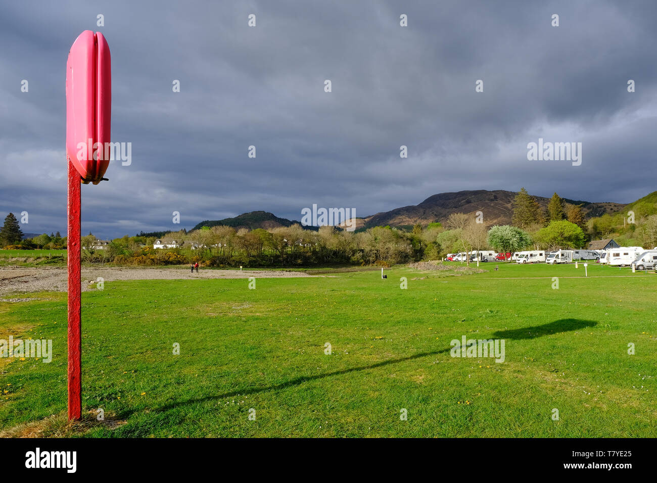 La pittoresca caravan e camper Club sito a Bunree in Scozia ha dei fantastici paesaggi e vedute sul Loch Linnhe. Foto Stock