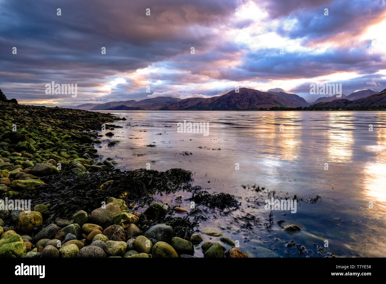 Vedute sul Loch Linnhe dalla roulotte e camper Club sito a Bunree in Scozia Foto Stock