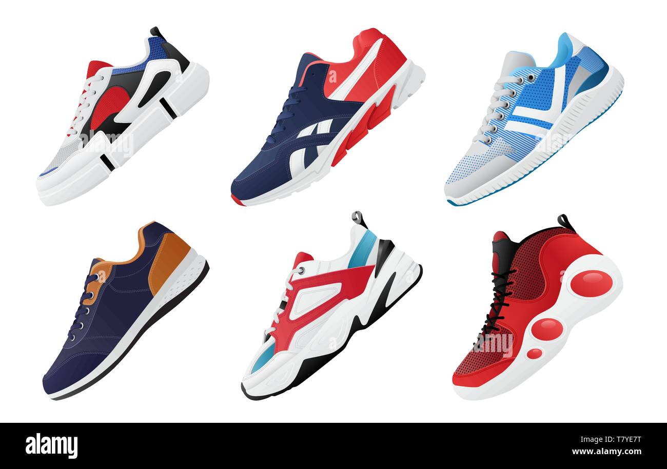 Nuovo Fitness sneakers impostare, Moda scarpe per la formazione scarpa da corsa. Scarpe sportive impostato Illustrazione Vettoriale