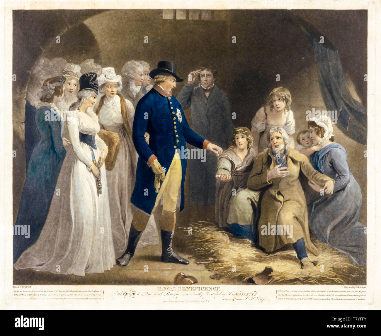 George III e la famiglia reale visita Dorchester prigione, Royal giovamento, stampa, 1793 Foto Stock