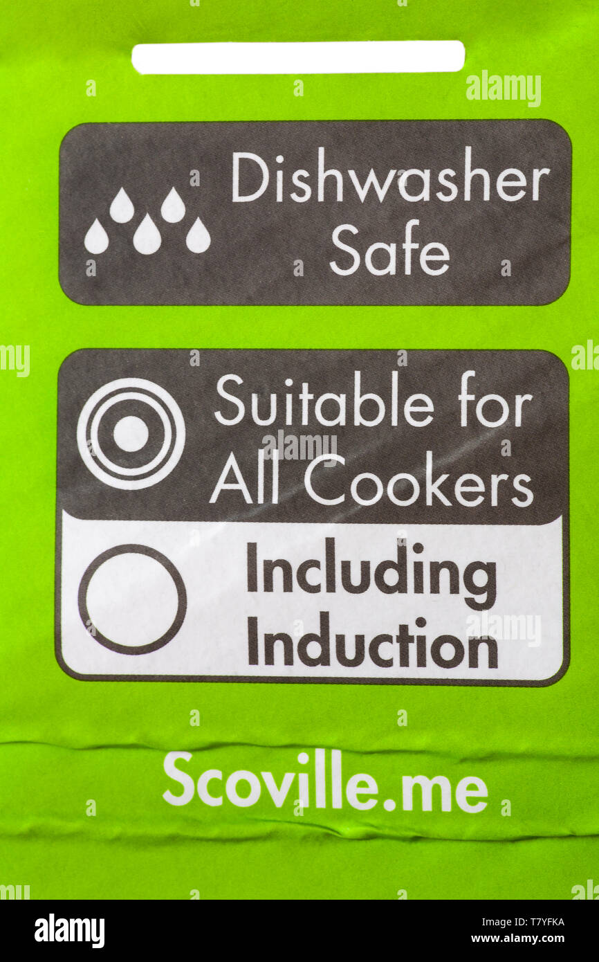 Lavabile in lavastoviglie, adatto per tutte le cucine a induzione incluso - dettaglio sugli imballaggi di 28cm Padella Foto Stock