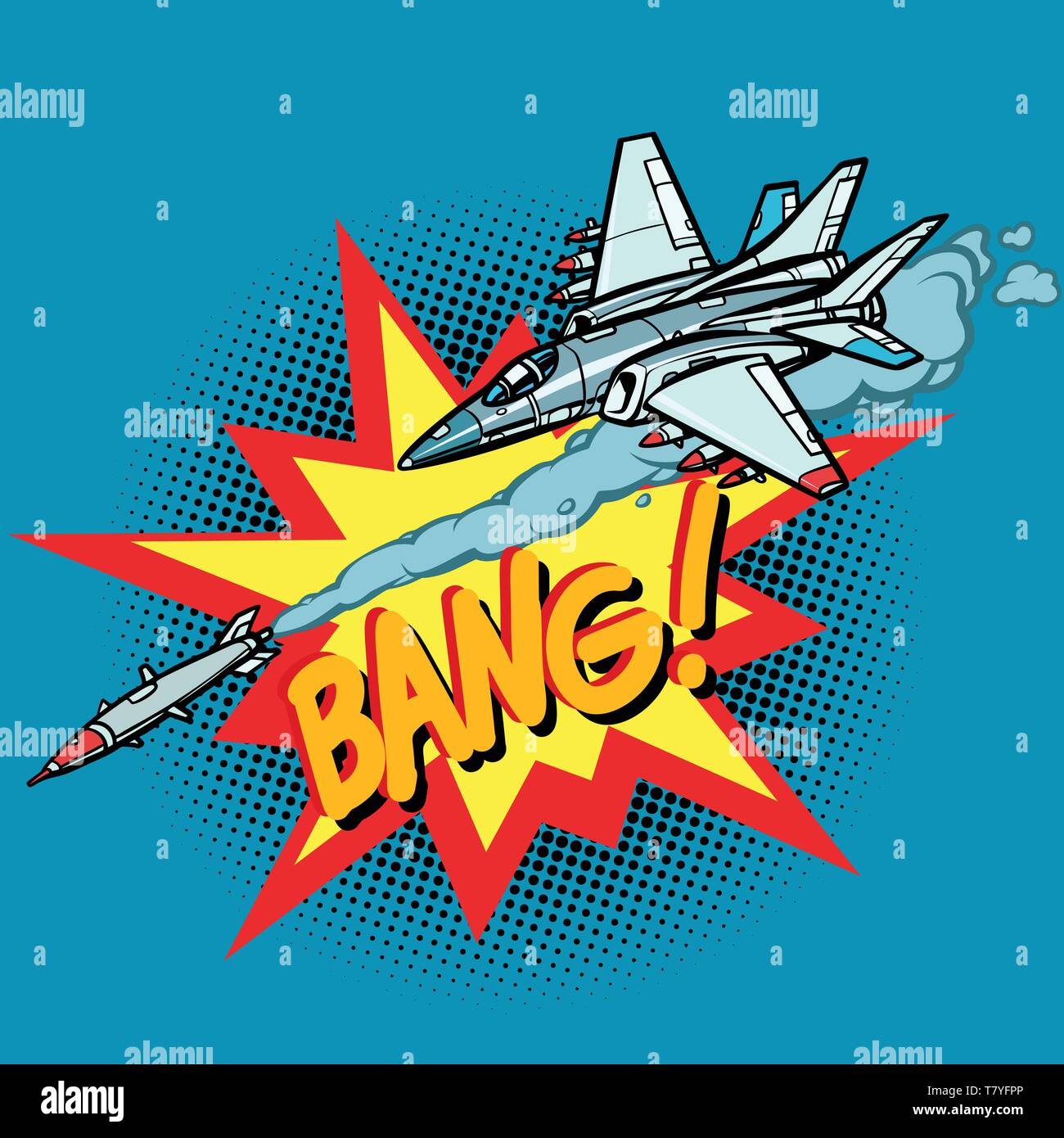 Aerei militari attaccato dal missile, Army Air Force. Fumetto cartoon pop art vector retro vintage disegno Illustrazione Vettoriale