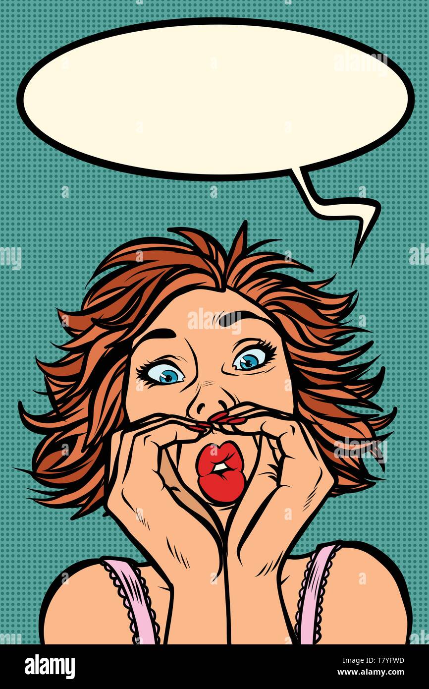 Funny donna urla, strane espressioni del viso. Fumetto cartoon pop art vector retro vintage disegno Illustrazione Vettoriale