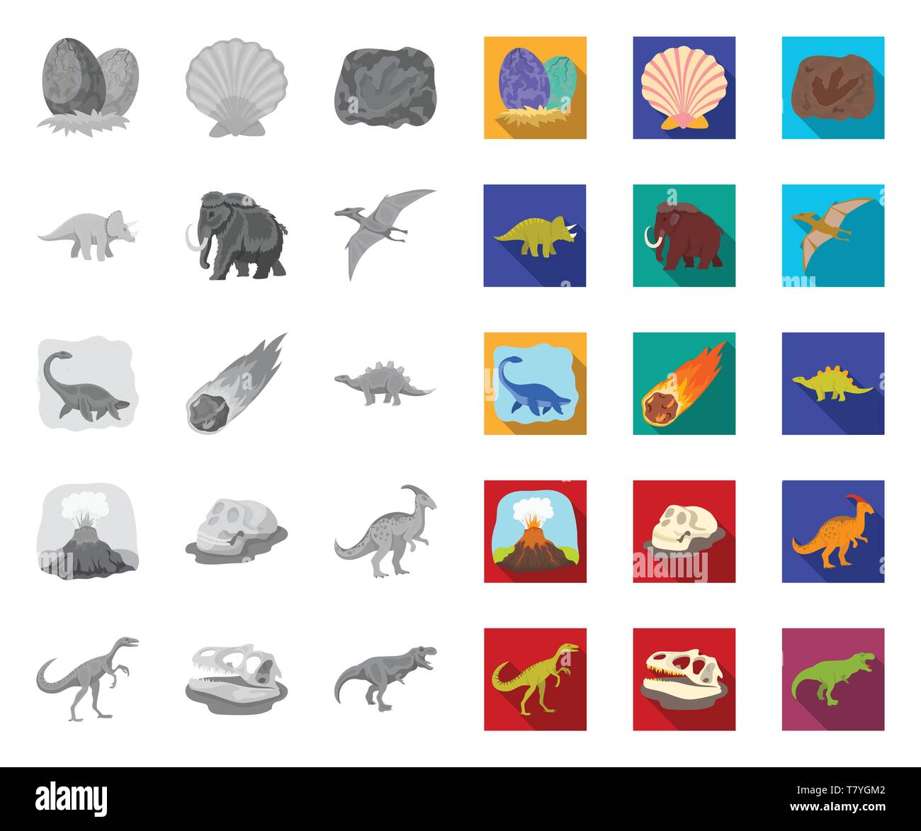 L'età,animale,antichità,l'arte,raccolta,design,dinosauro,dinosauri,l'uovo,eruzione,l'estinto,fiamma,footprint,fossili,gallimimus,erbivoro,uomo,icona,immagine,isolato,jurassic,logo,mammifero,mammoth,meteorite,mono,appartamento,parasaurolophus,periodo,impianto,preistoria,pterodactyloidea,rimane,rock,mare,seashell,impostare,segno,stegosaurus,pietra,il simbolo,triceratops,tirannosauro,vettore,vulcano,web vettori vettore , Illustrazione Vettoriale