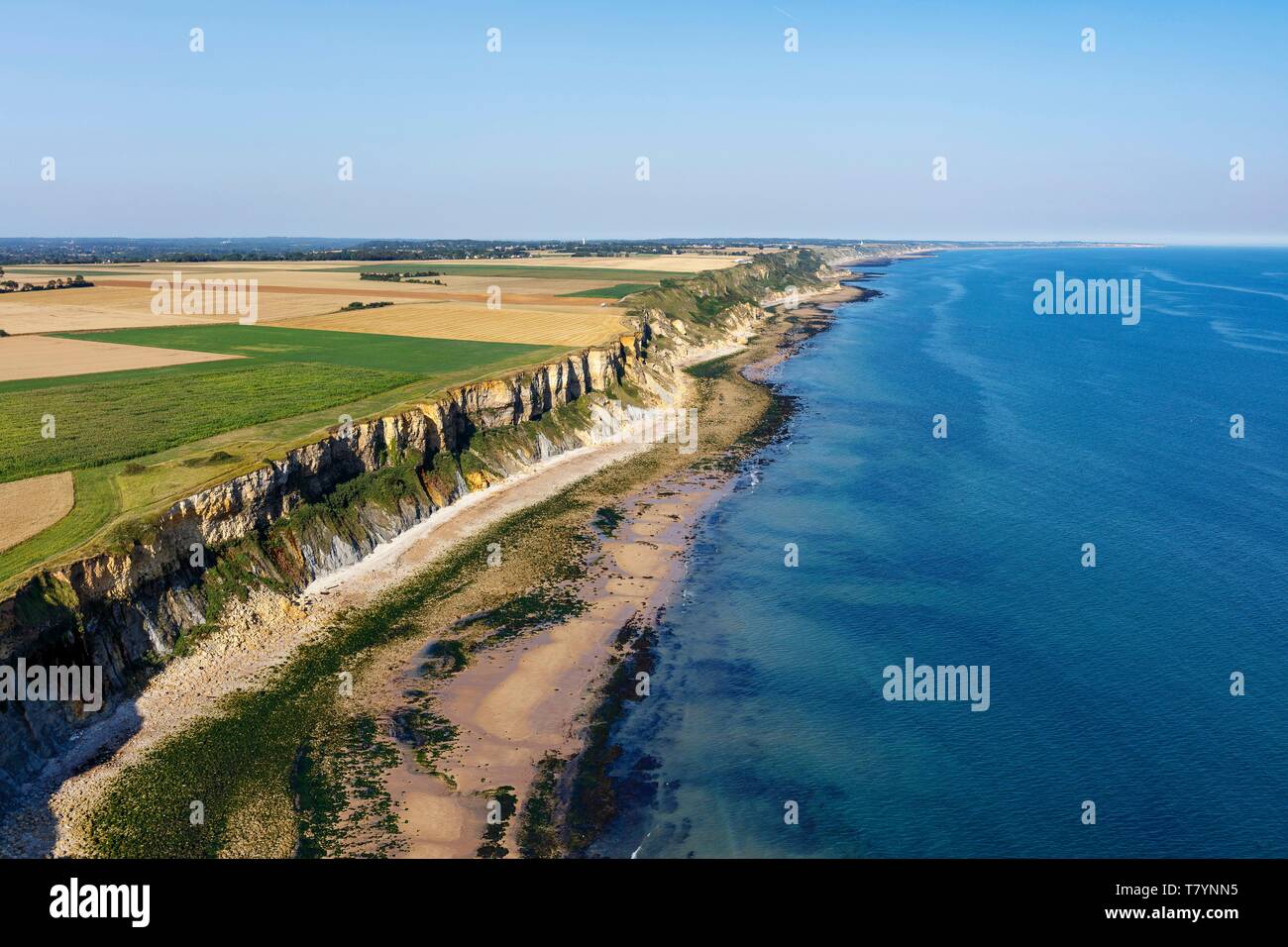 Francia, Calvados, Manvieux, la scogliera (vista aerea) Foto Stock