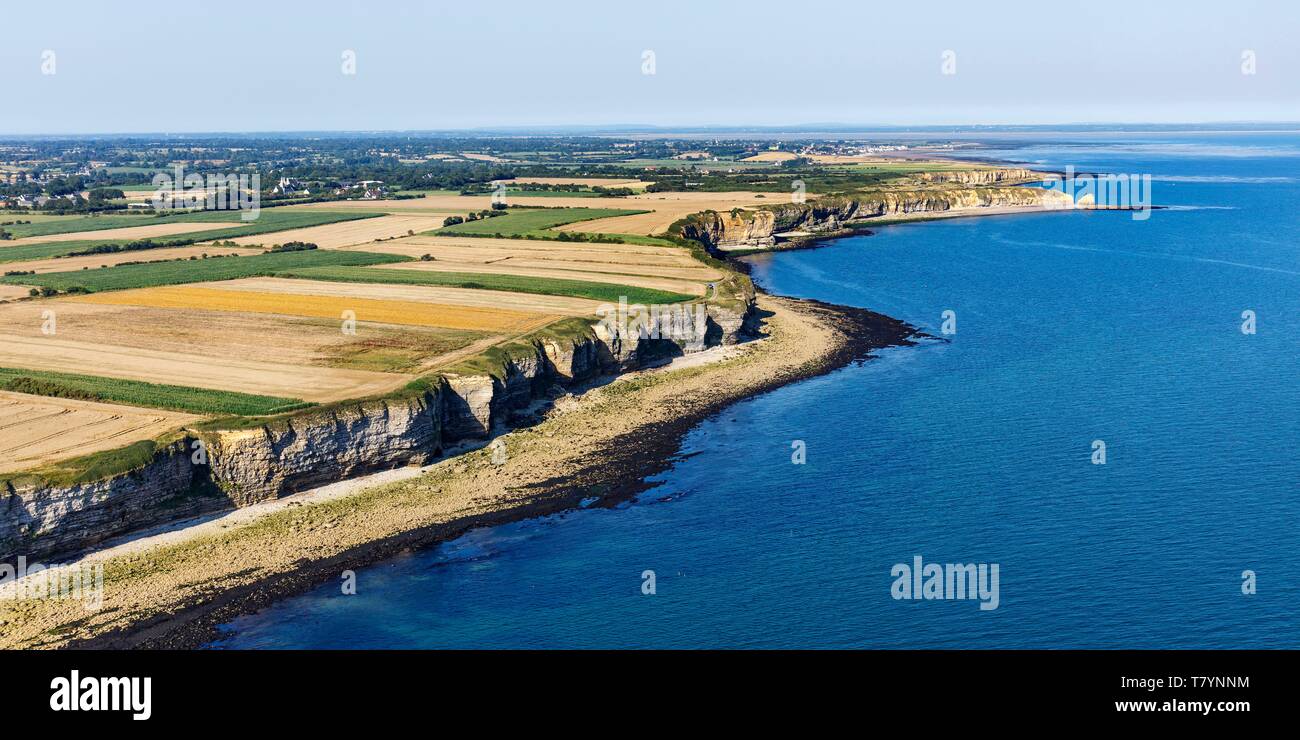 Francia, Calvados, Englesqueville la Percee, Pointe e Raz de la Percee (vista aerea) Foto Stock