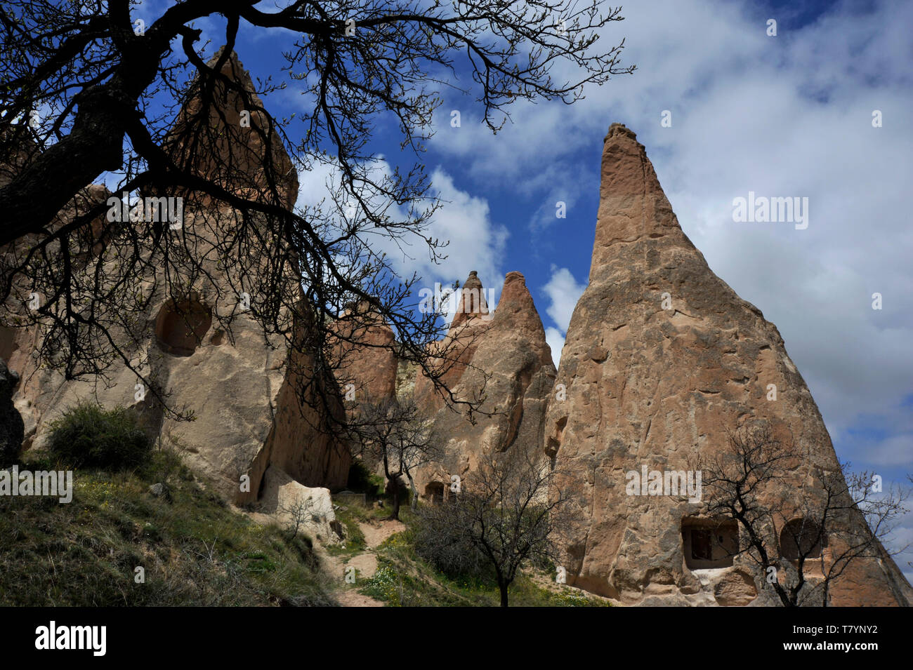 Insolite formazioni di roccia in Cappadocia, Turchia Foto Stock