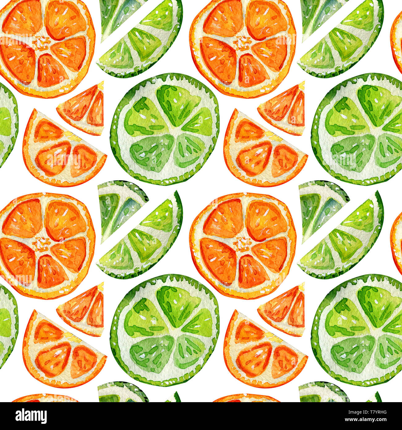 Modello senza cuciture con arancia e pompelmo e calce. Pezzi di frutta Mediterranea. Isolato di agrumi. Foto Stock
