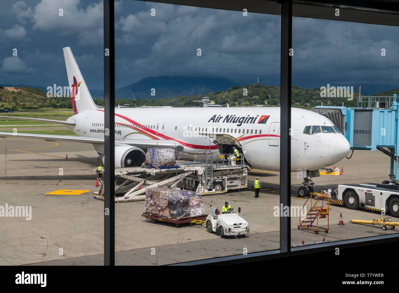 Papua Nuova Guinea-Papua bay, Capitale Nazionale Port Moresby town, Jackson, aeroporto Air Nuigini aereo di linea Foto Stock