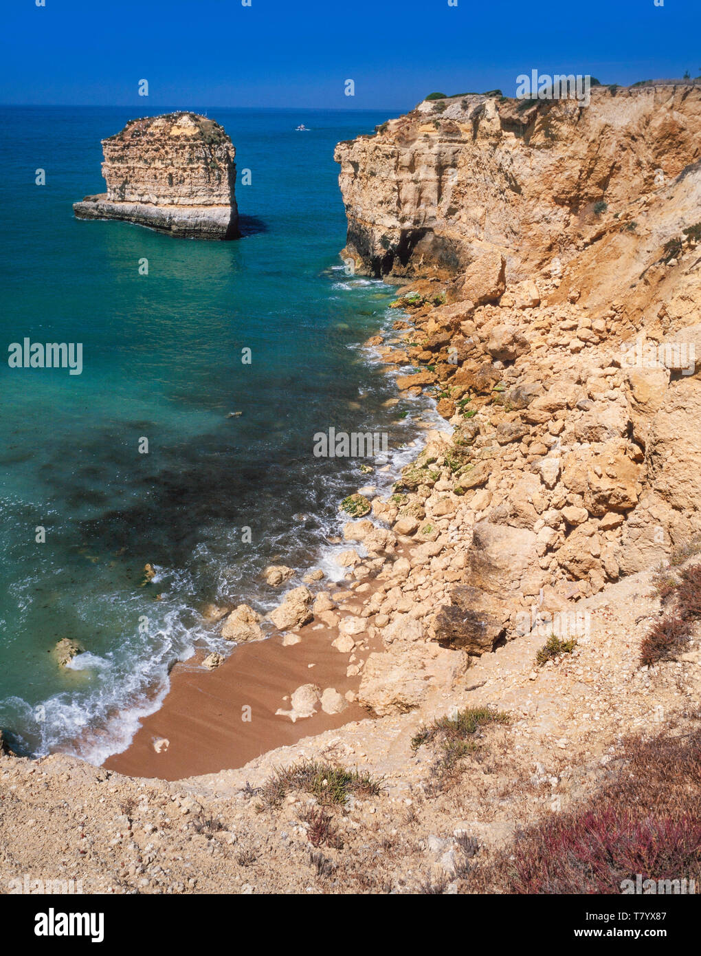 Algarve costa rocciosa nei pressi di Albufeira, Portogallo meridionale Foto Stock