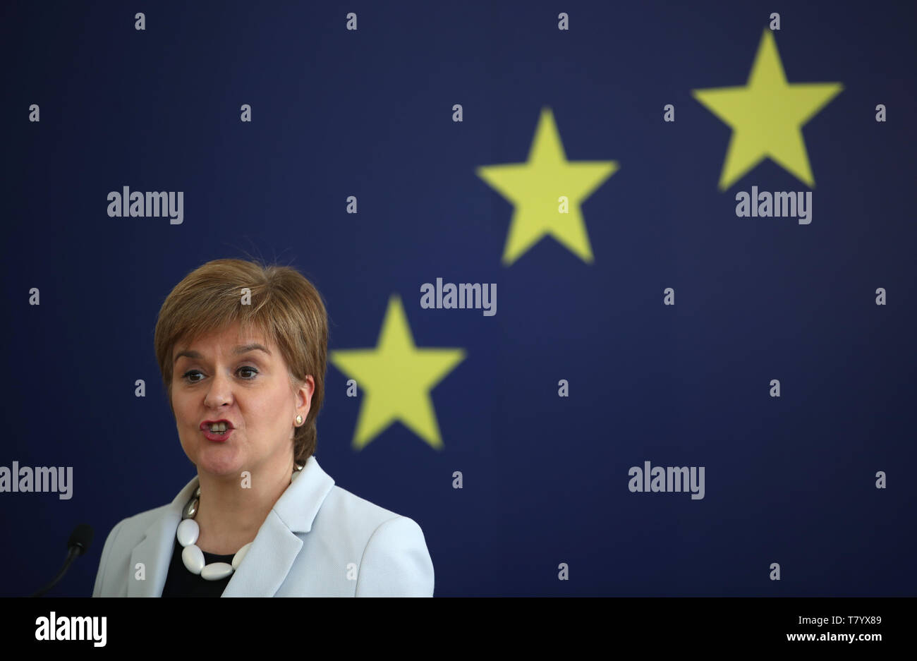 Primo Ministro Nicola Storione al lancio del SNP campagna elettorale europea al Dynamic Earth, Edimburgo. Foto Stock