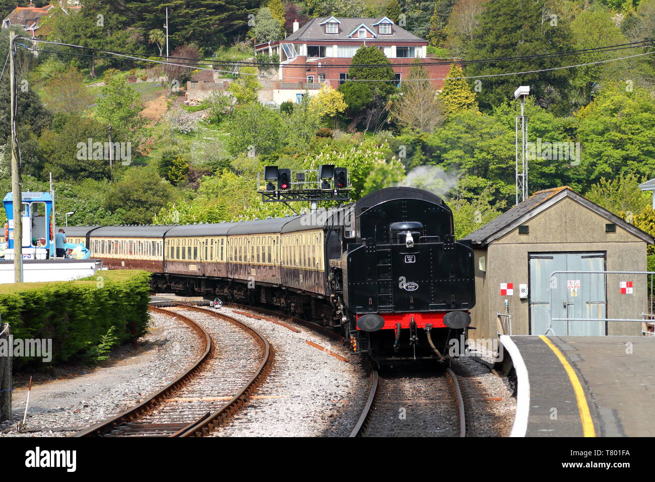 British Railways motore a vapore Braveheart alla stazione Kingswear, Devon, Regno Unito Foto Stock