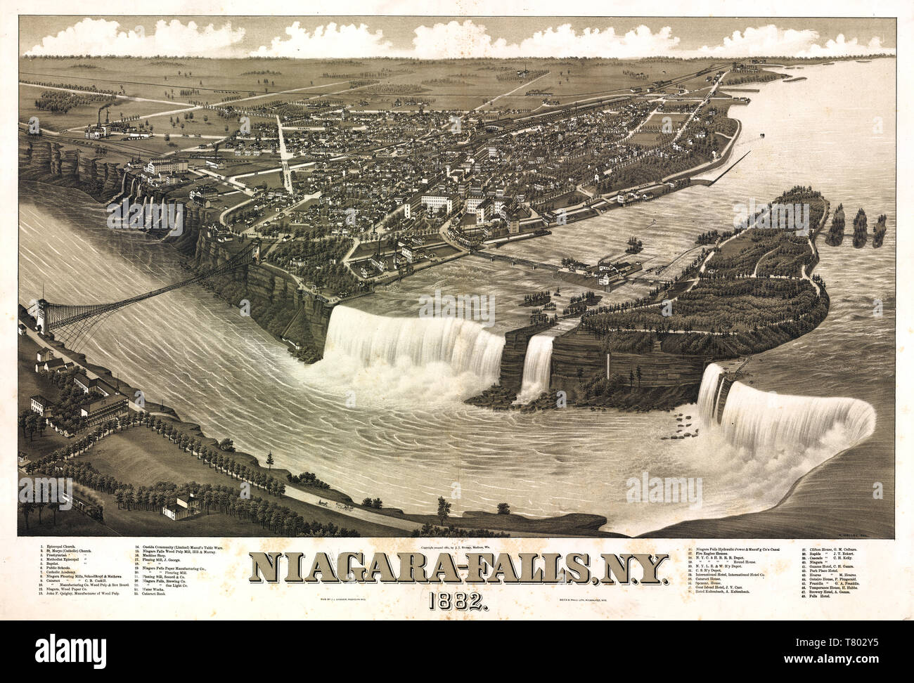 Cascate del Niagara Mappa Turistica, 1882 Foto Stock