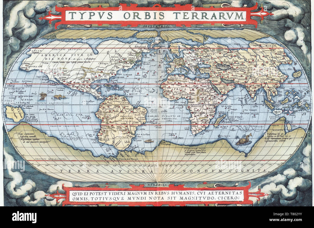Theatrum Orbis Terrarum, mappa del mondo, 1570 Foto Stock