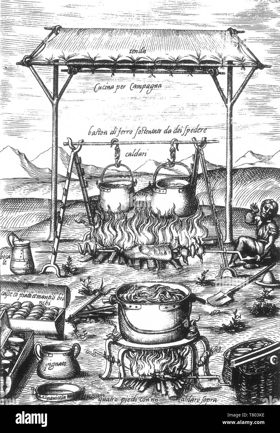 Opera di Bartolomeo Scappi, campo cucina Foto Stock