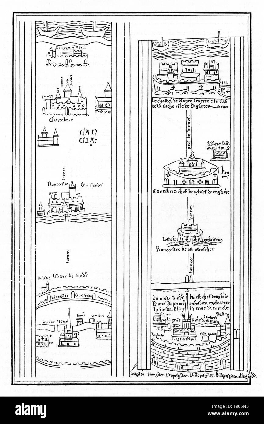 Matteo Paris, pellegrinaggio, Mappa del XIII secolo Foto Stock
