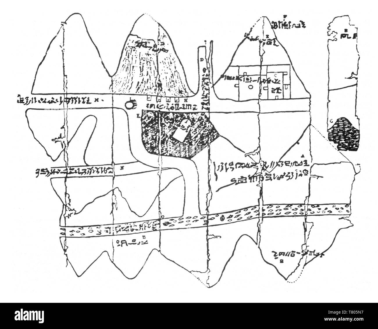 Mappa egiziano di miniera d'Oro, 1320 BC Foto Stock