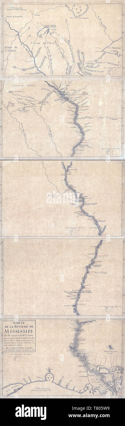 Guillaume Delisle, Mississippi River Mappa, 1702 Foto Stock