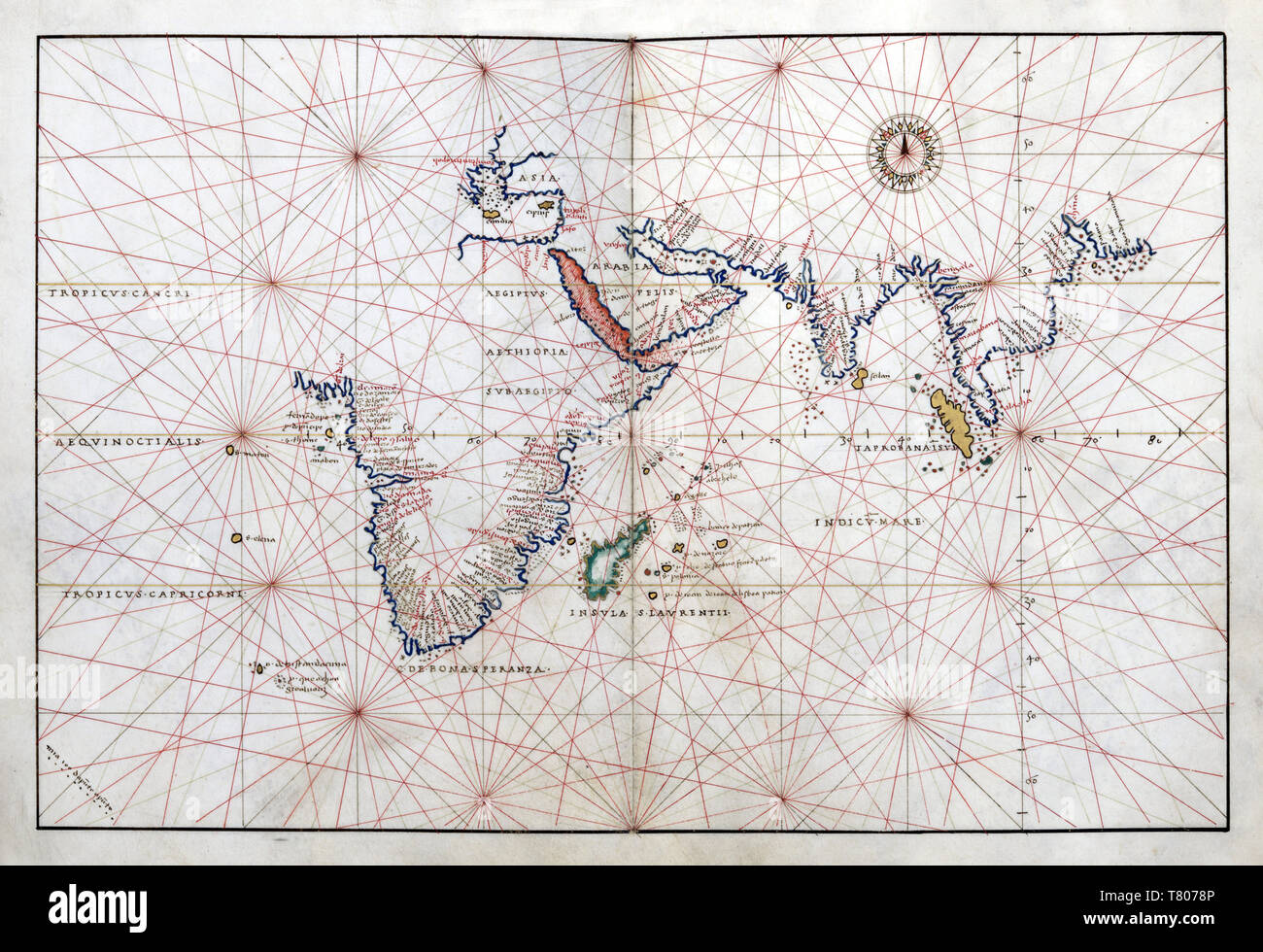 Battista Agnese, Portolan Atlas, Oceano Indiano, 1544 Foto Stock