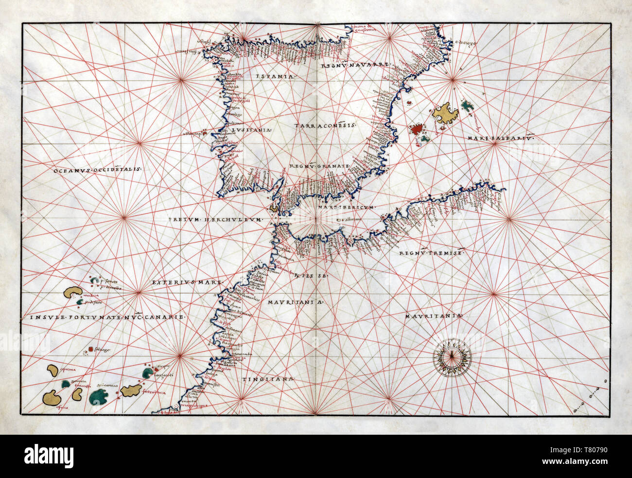 Battista Agnese, Portolan Atlas, stretto di Gibilterra, 1544 Foto Stock