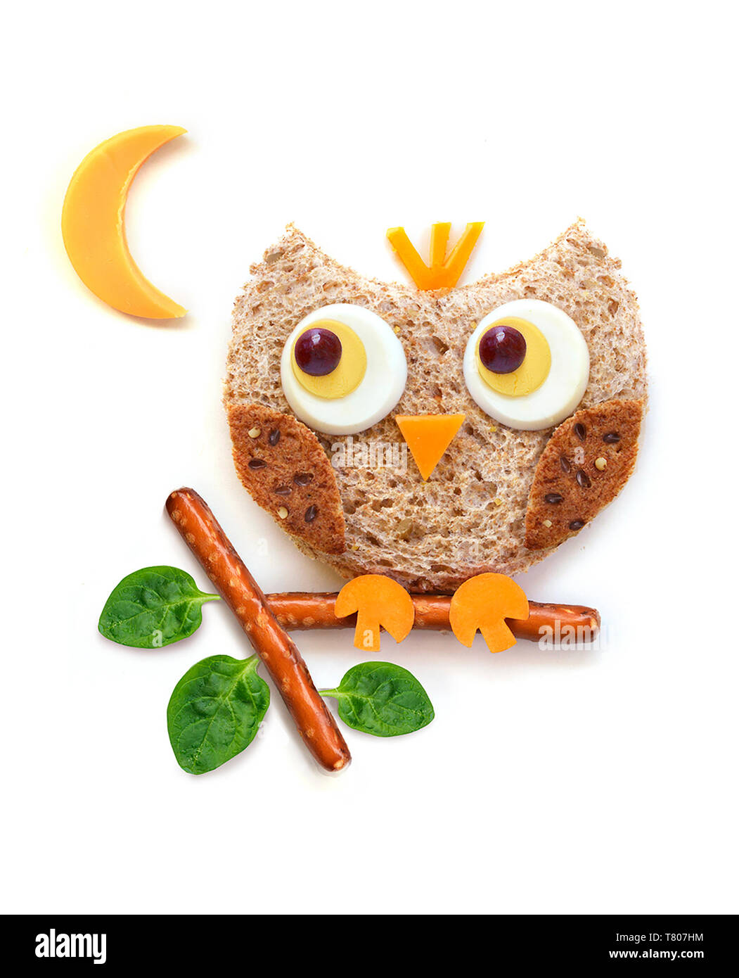 Uova e toast Owl arte cibo Foto Stock