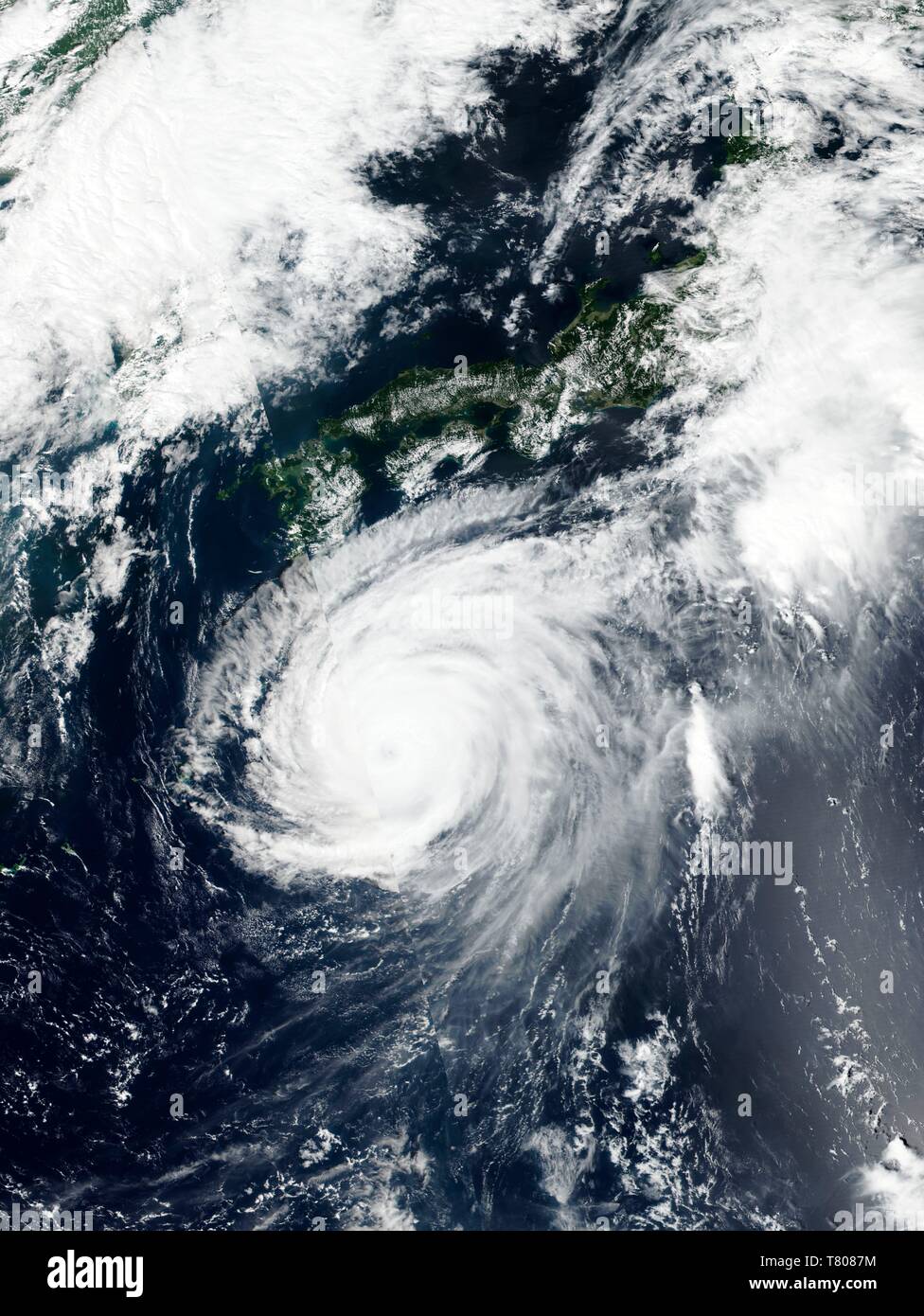 Typhoon Jebi avvicinando il Giappone, immagine satellitare Foto Stock