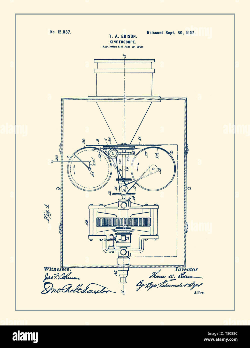 Thomas Edison, Kinetoscope Brevetto, 1902 Foto Stock