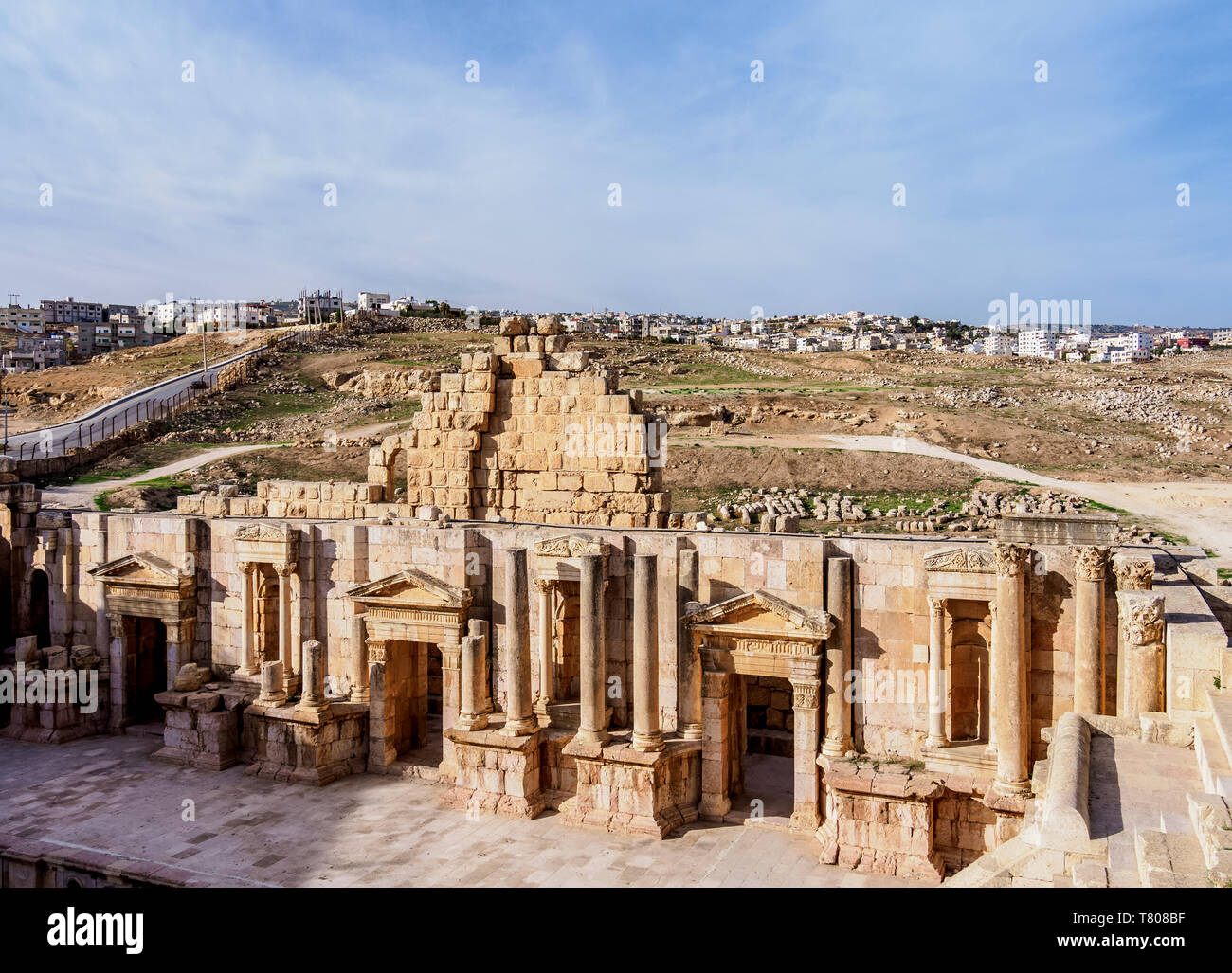 Teatro del sud, Jerash Jerash, Governatorato, Giordania, Medio Oriente Foto Stock