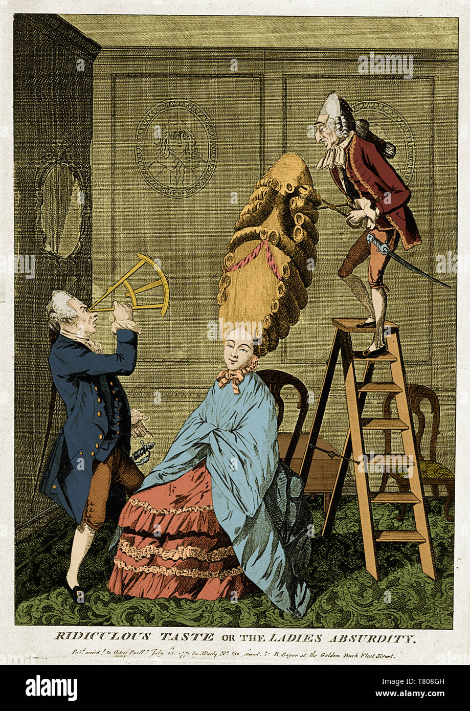 Uomo con Sextant sulla donna di coiffure, 1771 Foto Stock