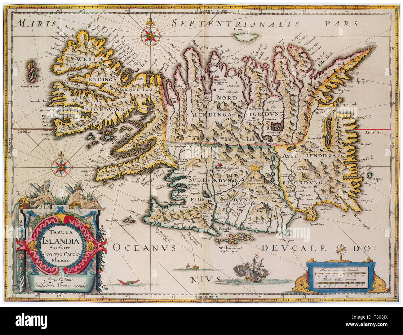 Joan Blaeu, Islanda Mappa del XVII secolo Foto Stock