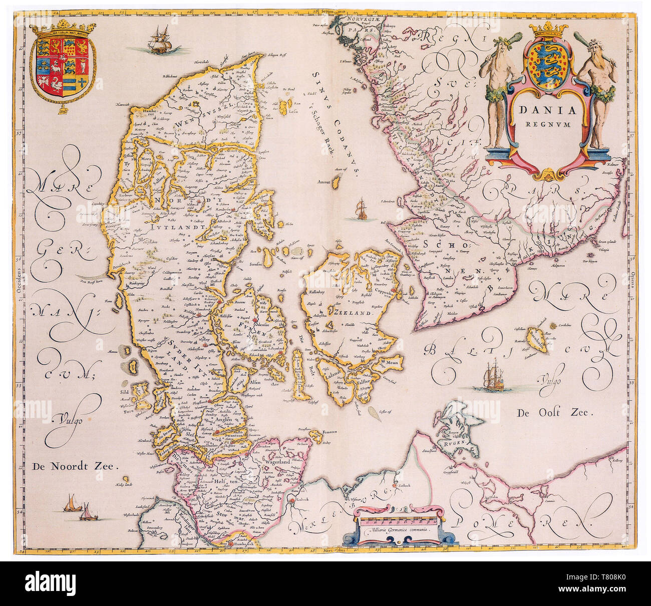 Joan Blaeu, Danimarca Mappa del XVII secolo Foto Stock