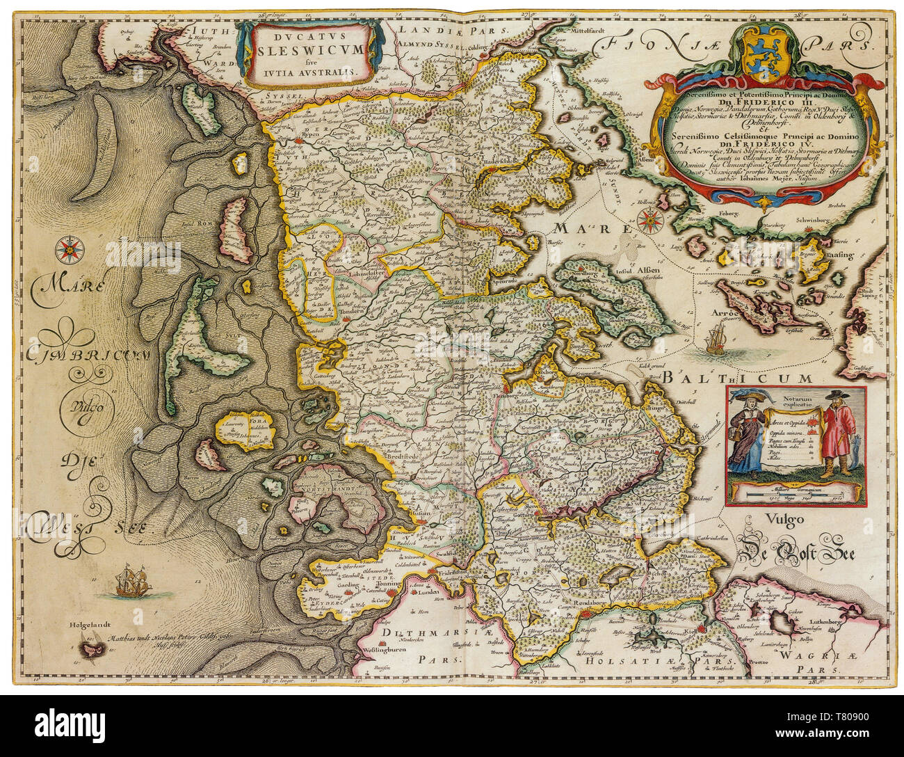 Joan Blaeu, Danimarca Meridionale Mappa del XVII secolo Foto Stock