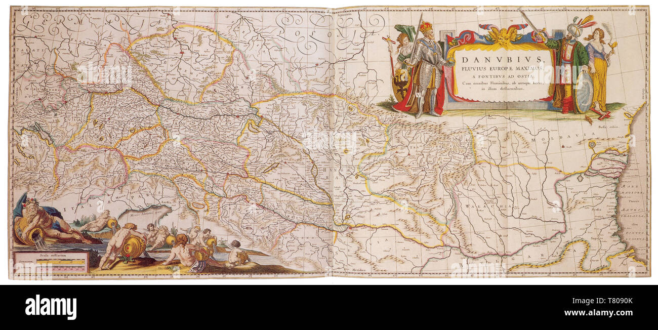 Joan Blaeu, Danubio Mappa del XVII secolo Foto Stock